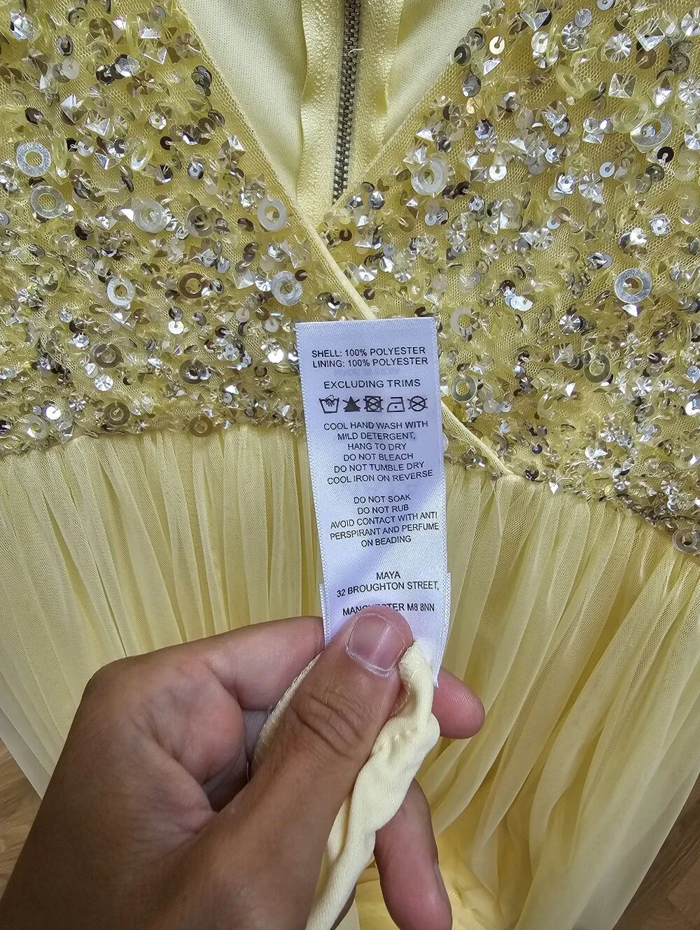 Maya Maternity Cap Sleeve Delicate Sequin Detail Tulle Maxi Dress in Lemon 10 - Picture 14 of 15